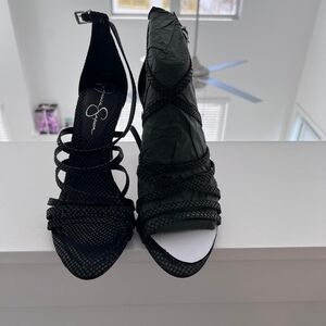 Jessica Simpson Black Mesh Strappy Heels